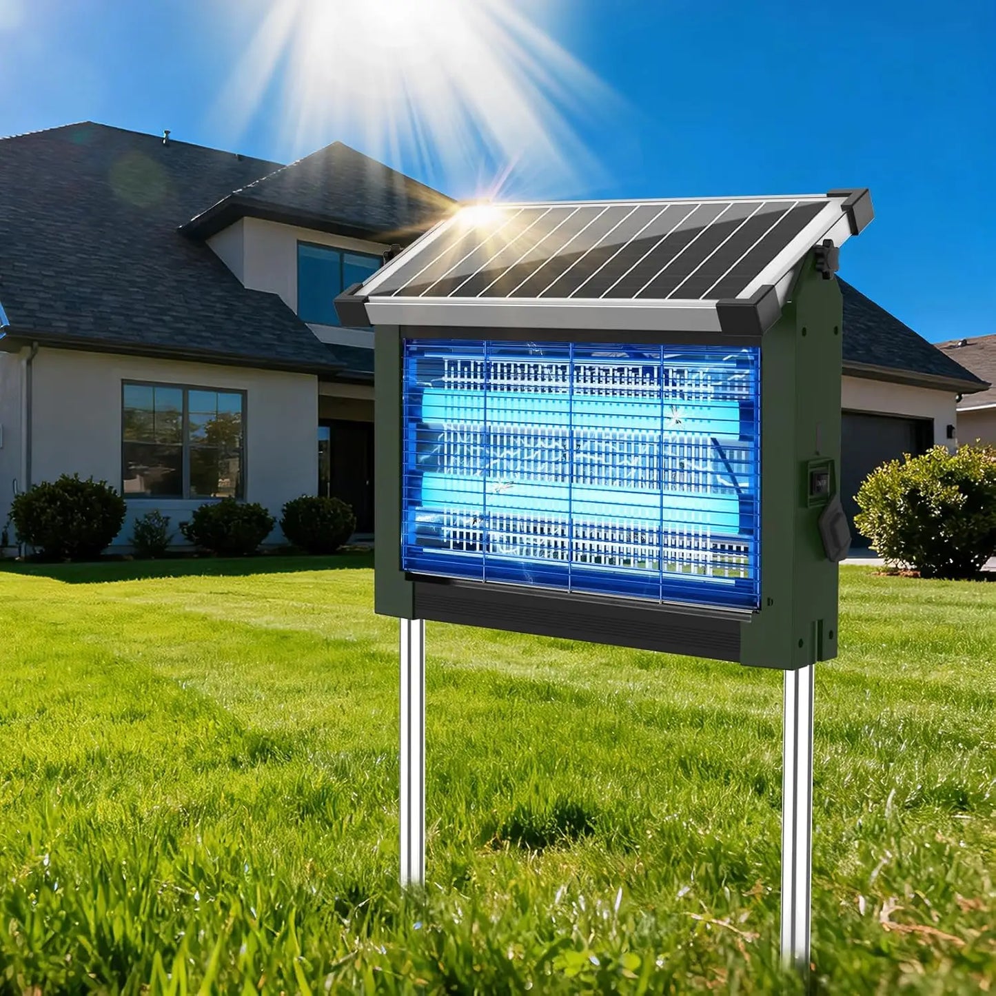Solar Bug Zapper 4500V Outdoor Mosquito Zapper Waterproof Garden