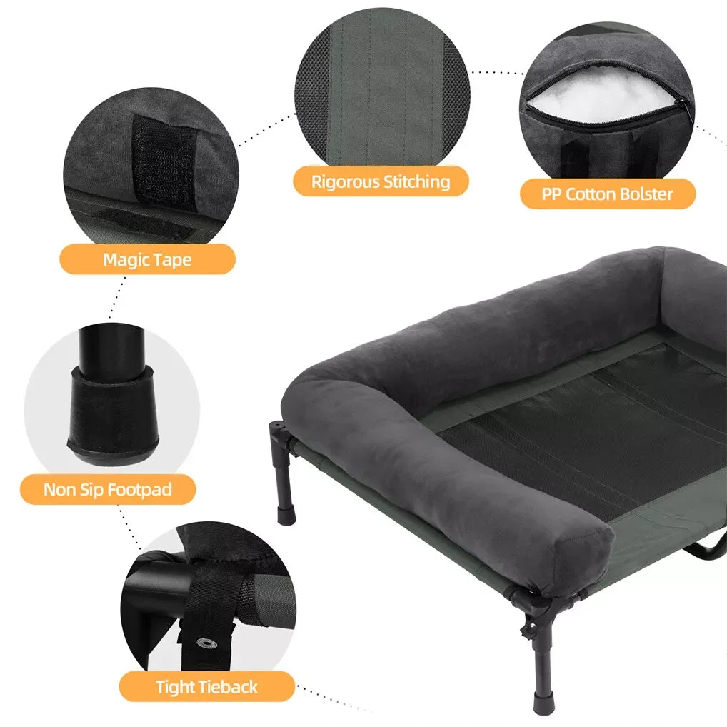 BINGOPAW Outdoor Elevated Cooling Dog Bed Lounger With Plush Bolster