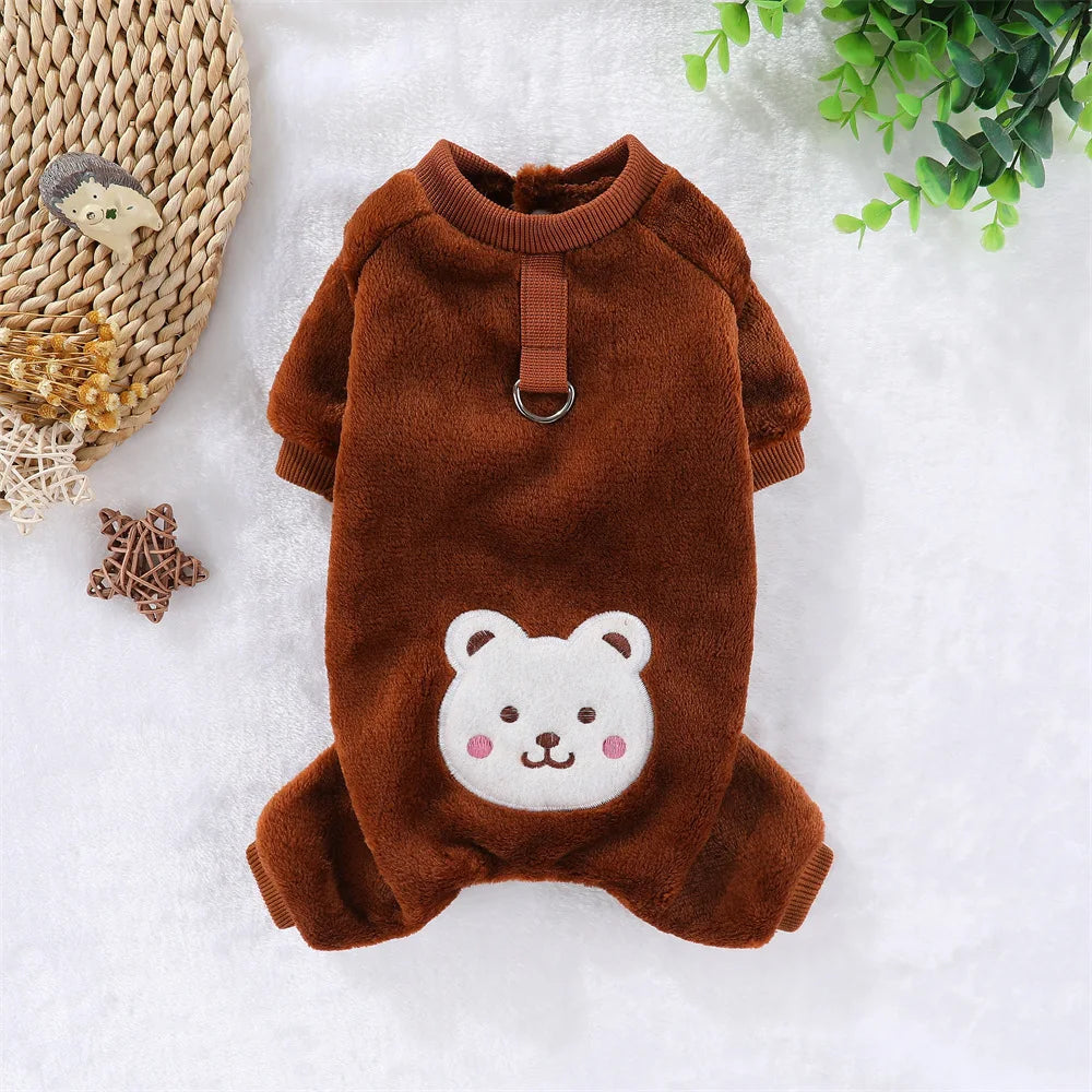 Caiban Autumn Winter Dog Fleece Jumpsuit Coat With Leash Ring