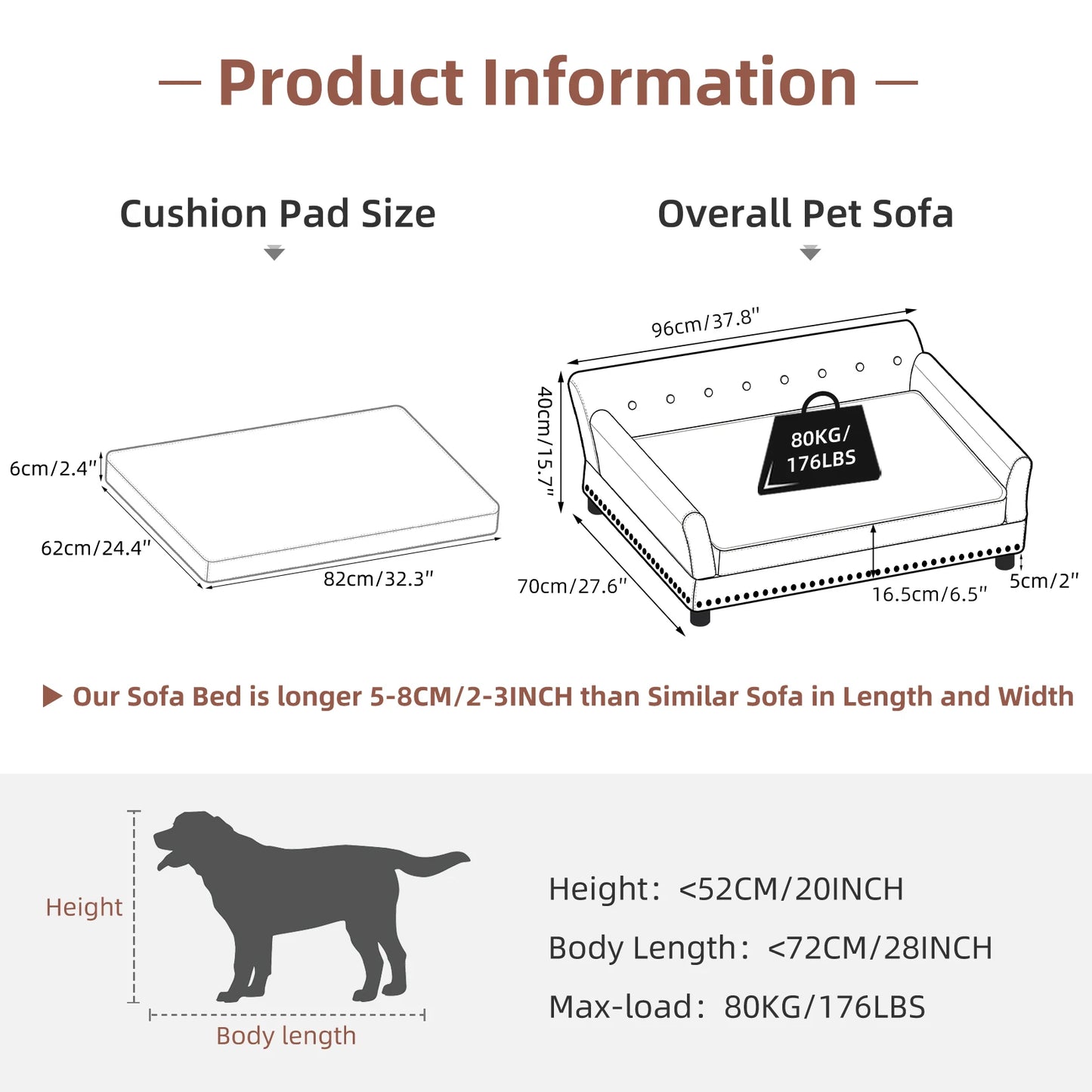 BINGOPAW Elevated Dog Sofa Waterproof Microfiber Leather Removable Cushion