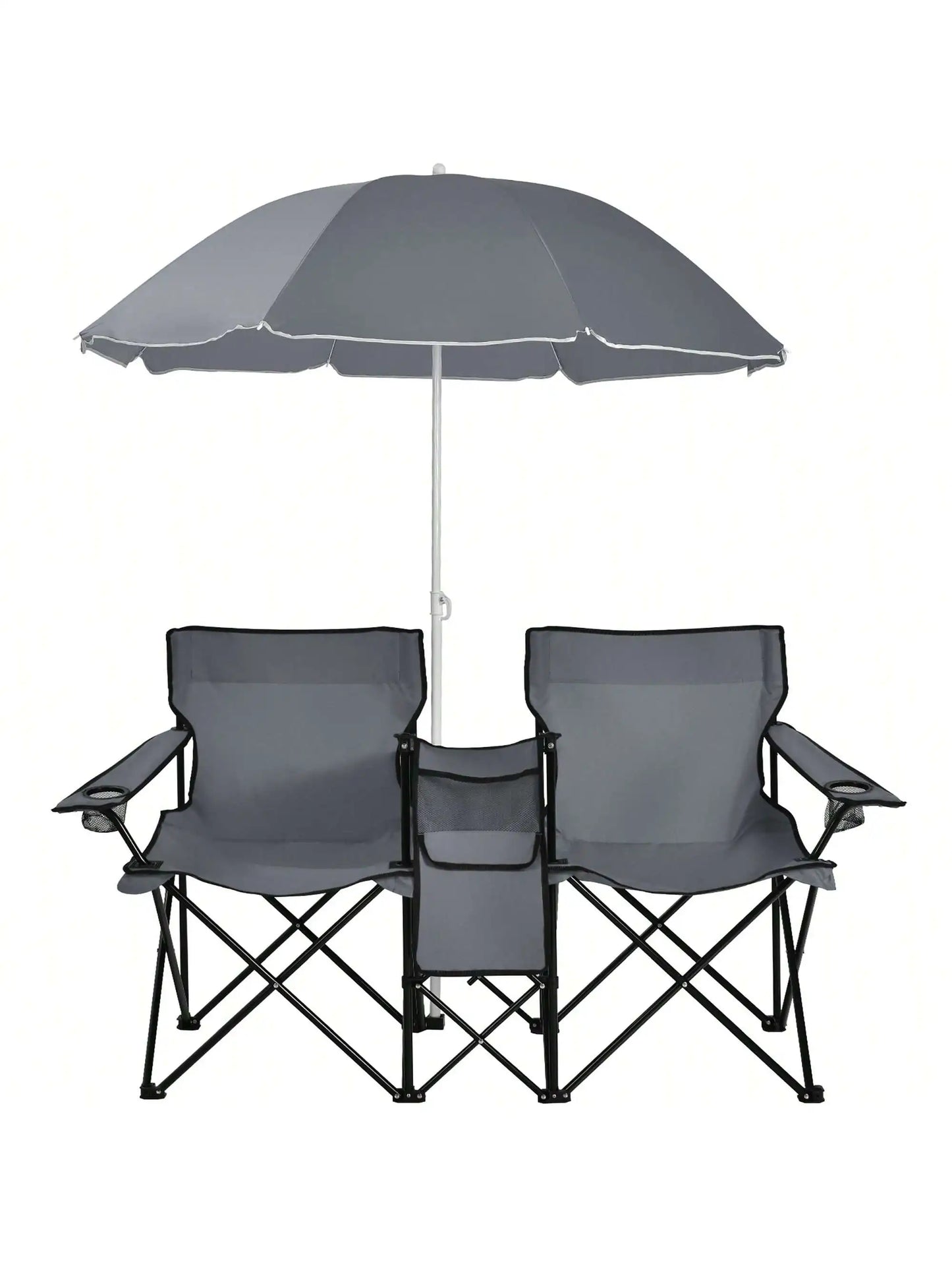 Folding Picnic Double Chair With Umbrella Table Cooler
