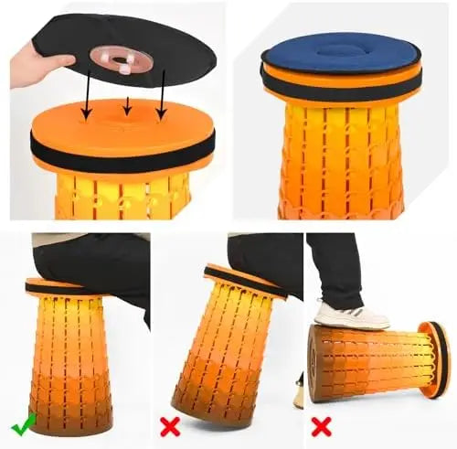 YTYIN Two Pack Portable Folding Stool With Cushion Telescoping
