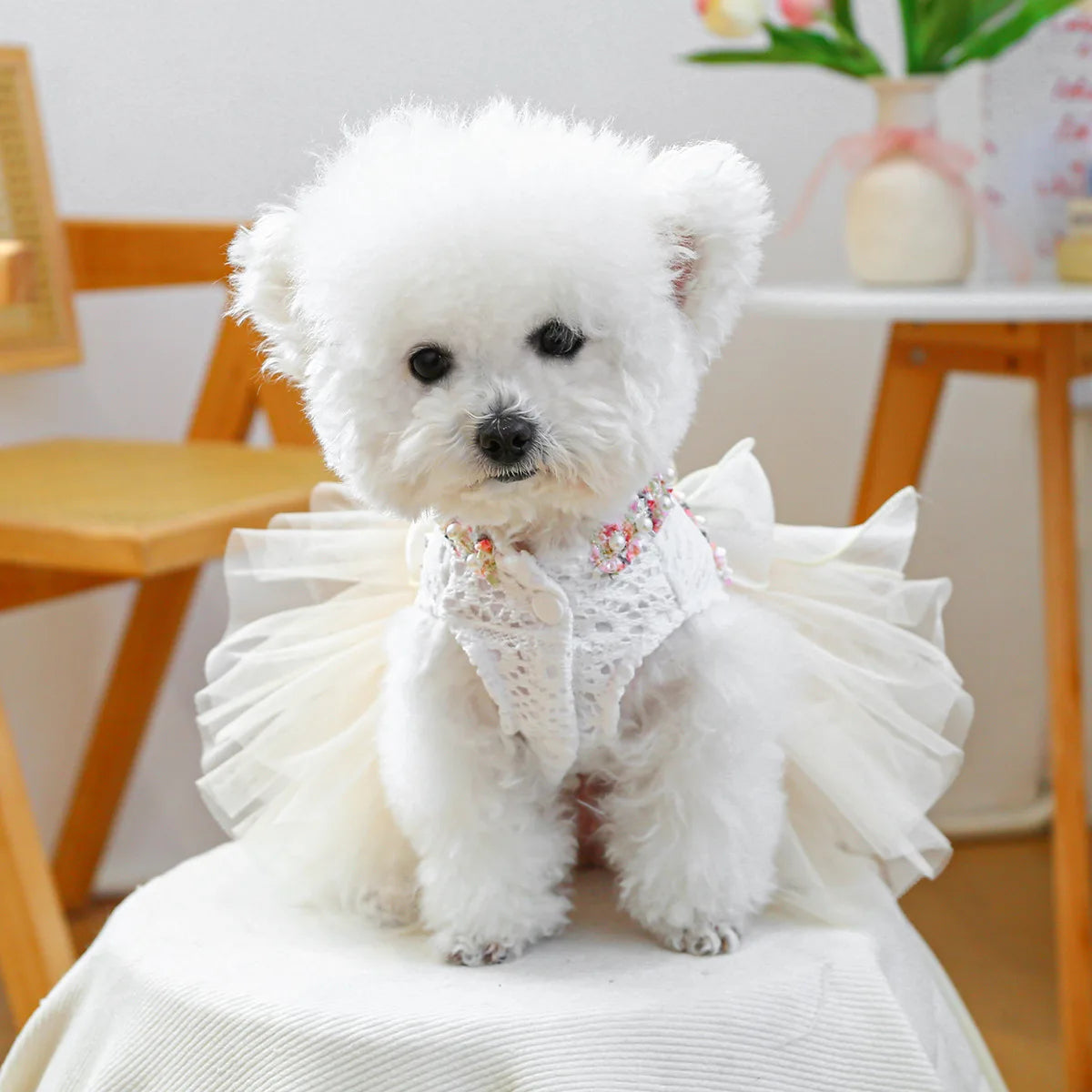 Dog Tutu Dress With 3D Flower Knot Bow For Celebration