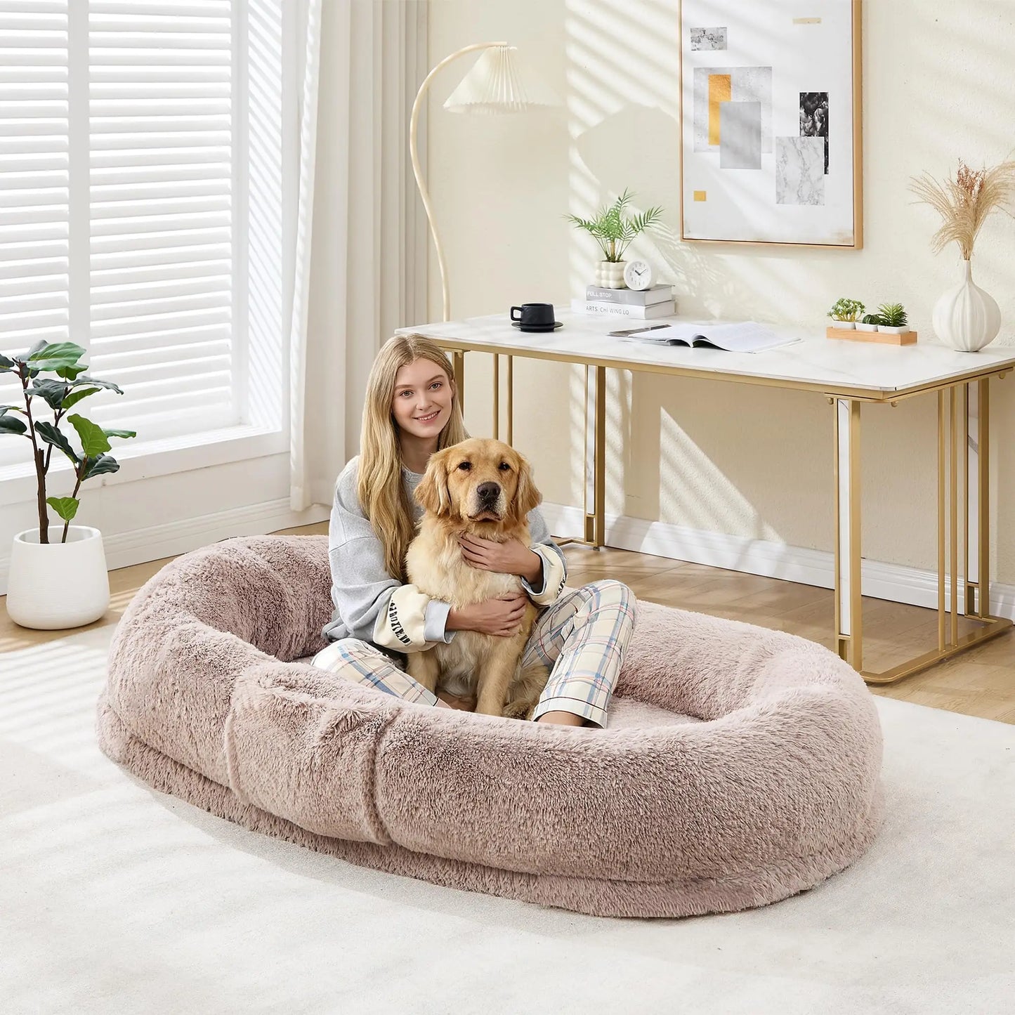HiMISS Human and Pet Shared Bed Plush Fleece Nest Comfort