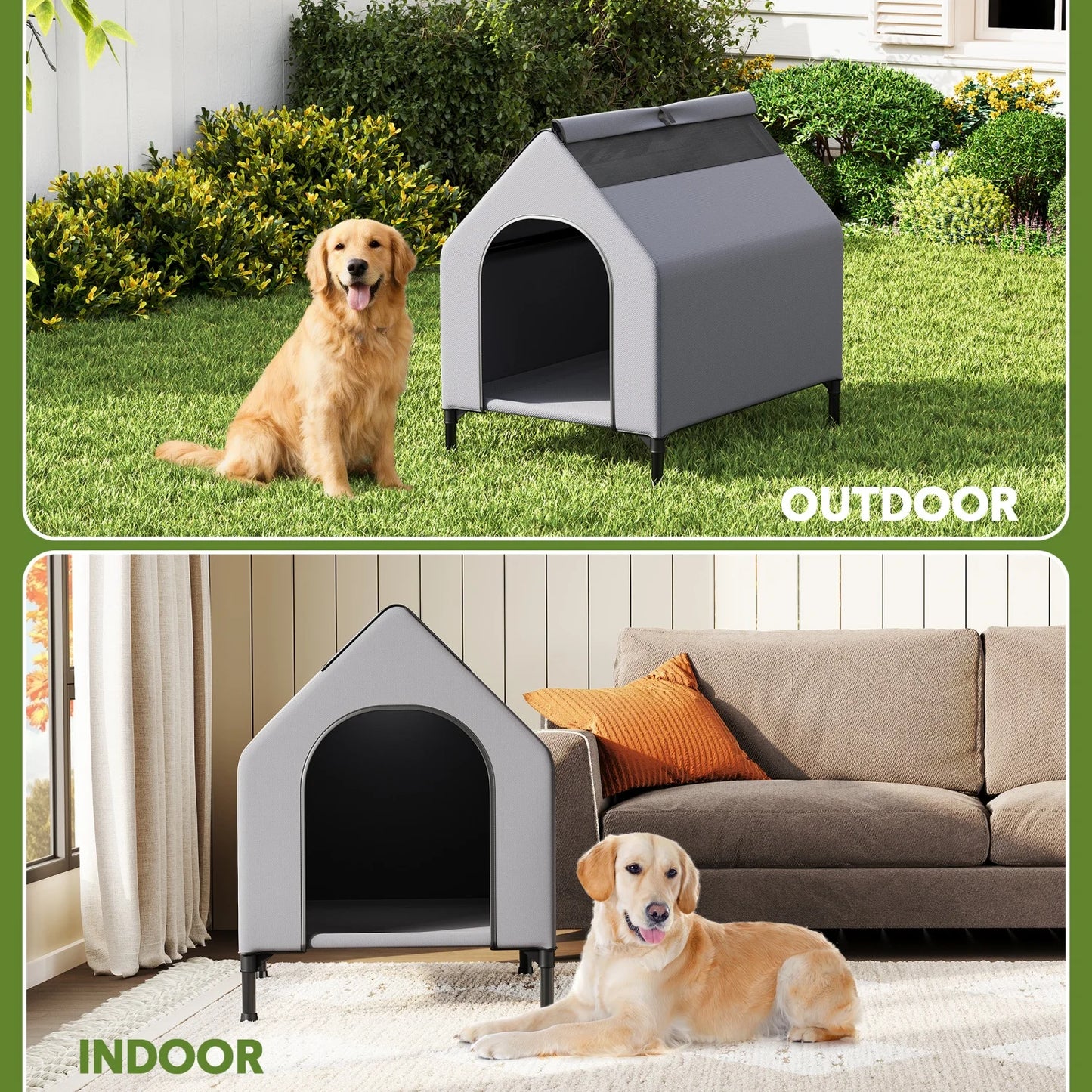 HiMISS Elevated Outdoor Dog House Weatherproof Kennel With Mesh Bed