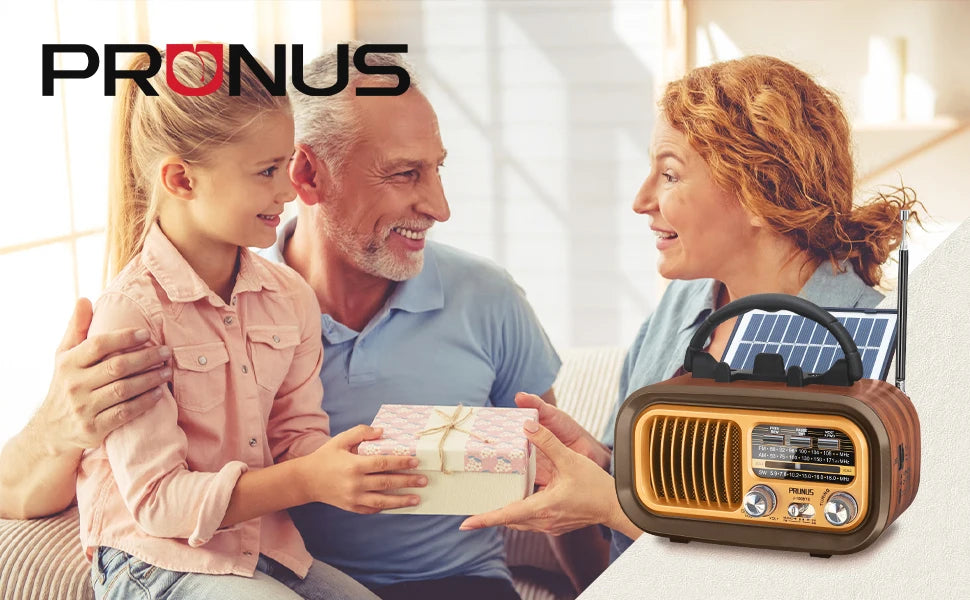PRUNUS J-150 Retro Bluetooth Radio AM FM Portable Solar Battery