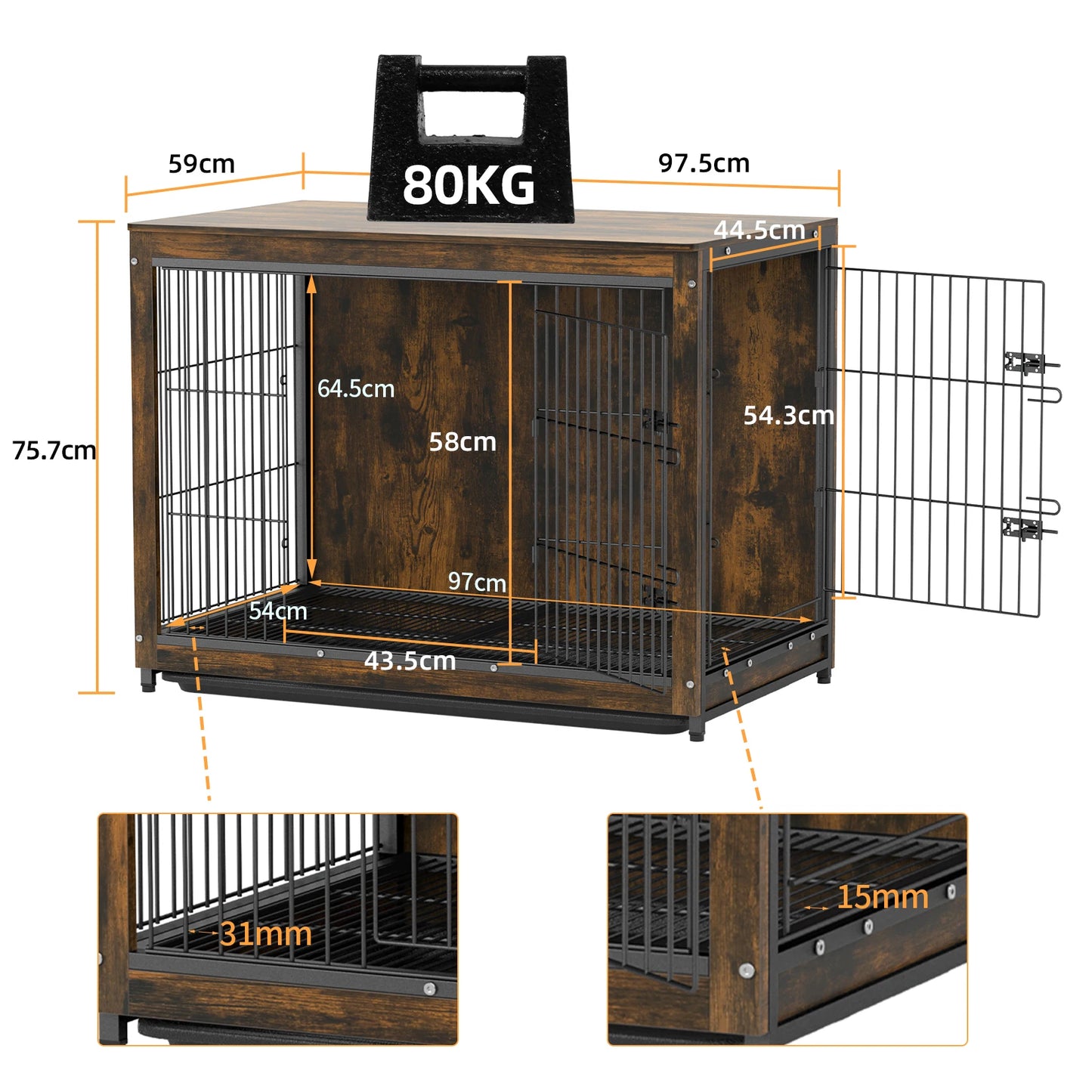 BINGOPAW Wooden Metal Dog Crate End Table With Two Doors