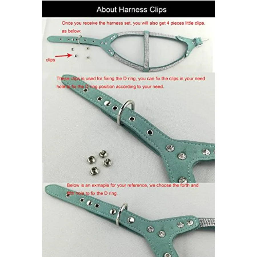 Dog Collar Harness And Leash Set Diamante Fashion Soft Comfort