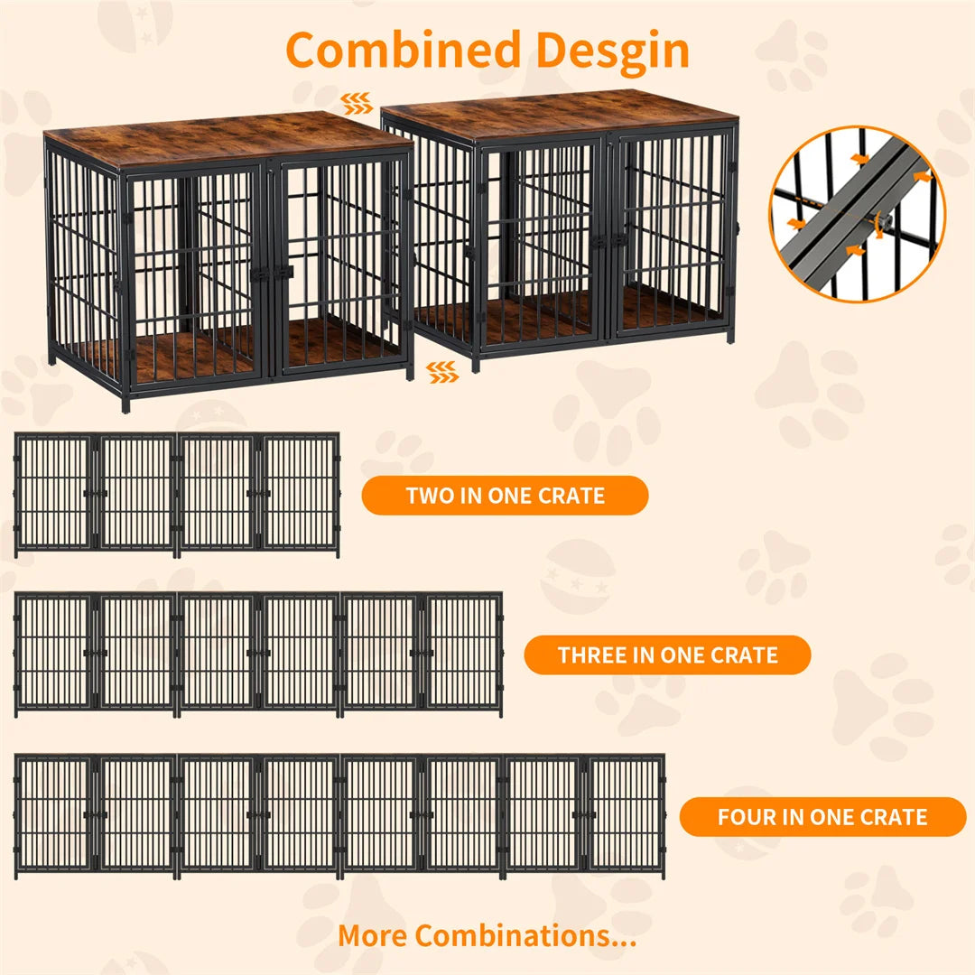 BINGOPAW Heavy Duty Wooden Dog Crate End Table With Doors