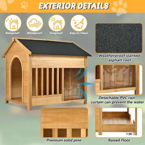 Natural Outdoor Dog House With Insulated Lining For Winter