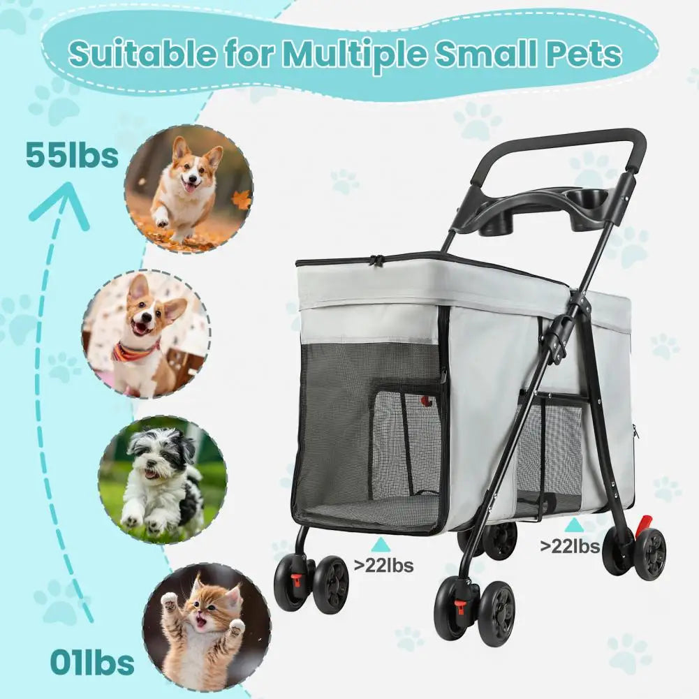 Foldable Dog Stroller With 360 Degree Wheels Five Ventilation Windows