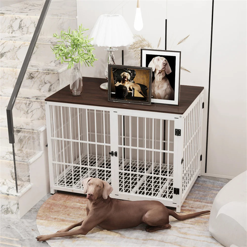 BORWART Wooden Dog Crate Indoor Elevated Kennel End Table With 3 Doors