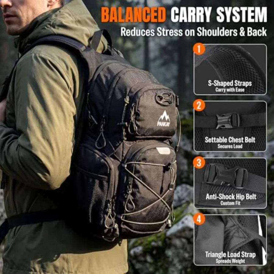 Hydration Hiking Backpack With Water Bladder And Detachable Phone Pouch