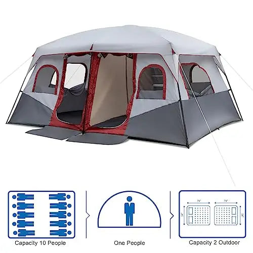 Waterproof Windproof Family Cabin Tent With Two Doors For Camping
