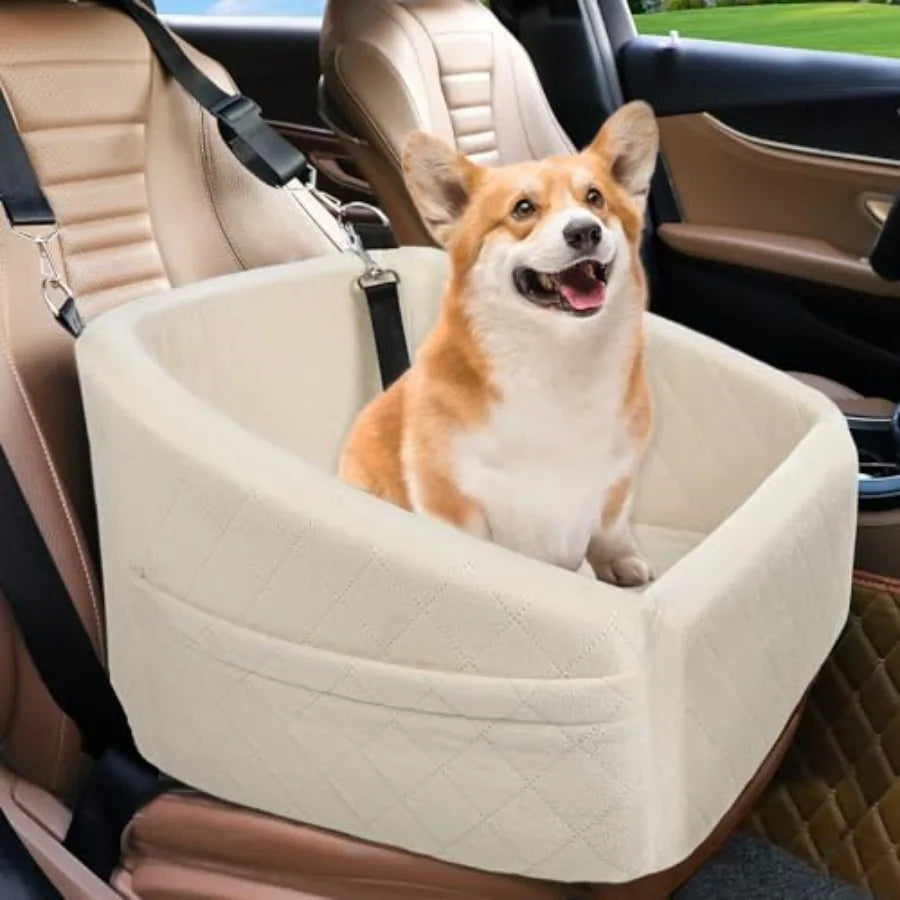 Dog Car Seat for Small Medium Dogs, Detachable Washable Dog Booster Seat Under 30lbs, Pet Car Seat Travel Bed with Storage Pock