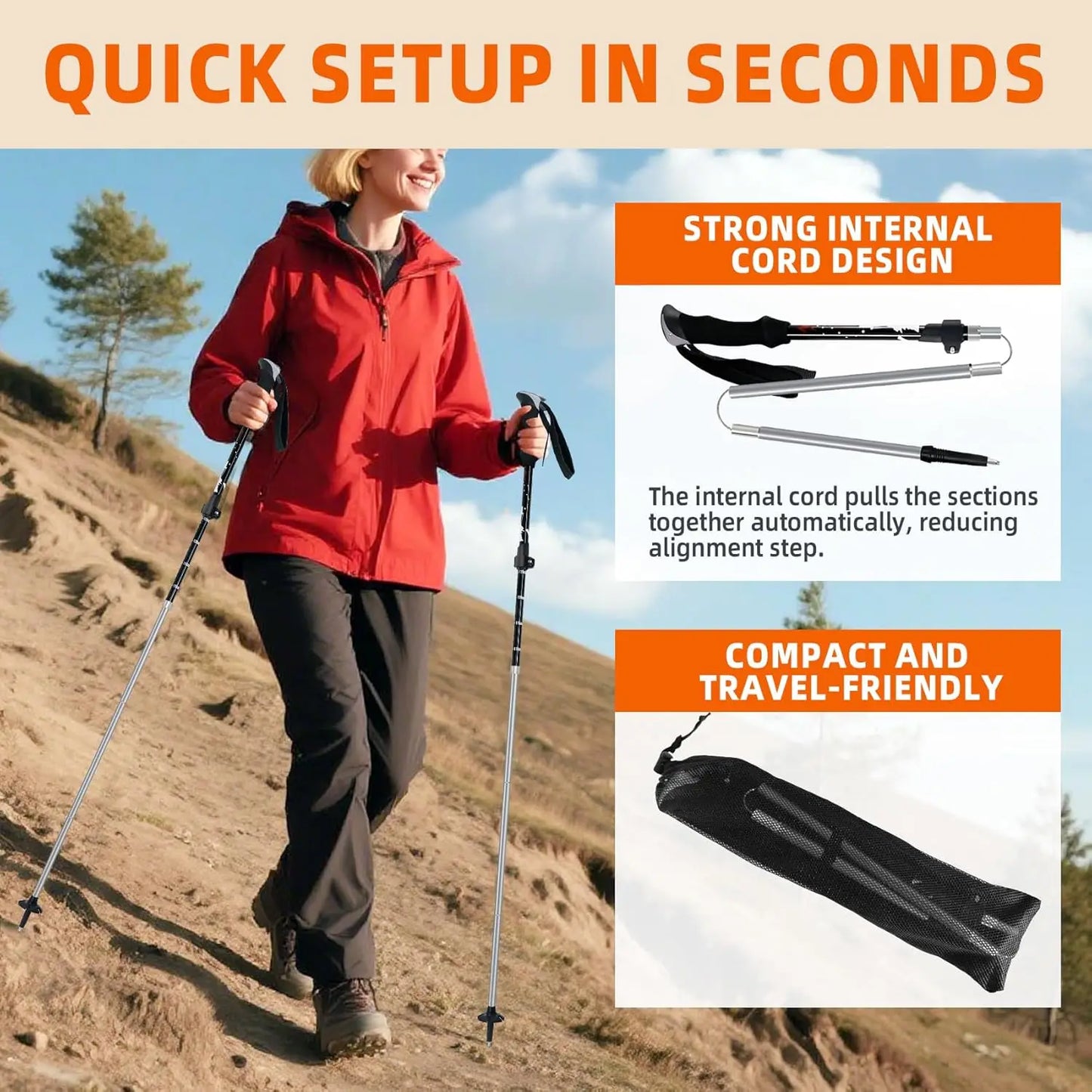 Foldable Aluminum Trekking Poles 2 Pack For Hiking