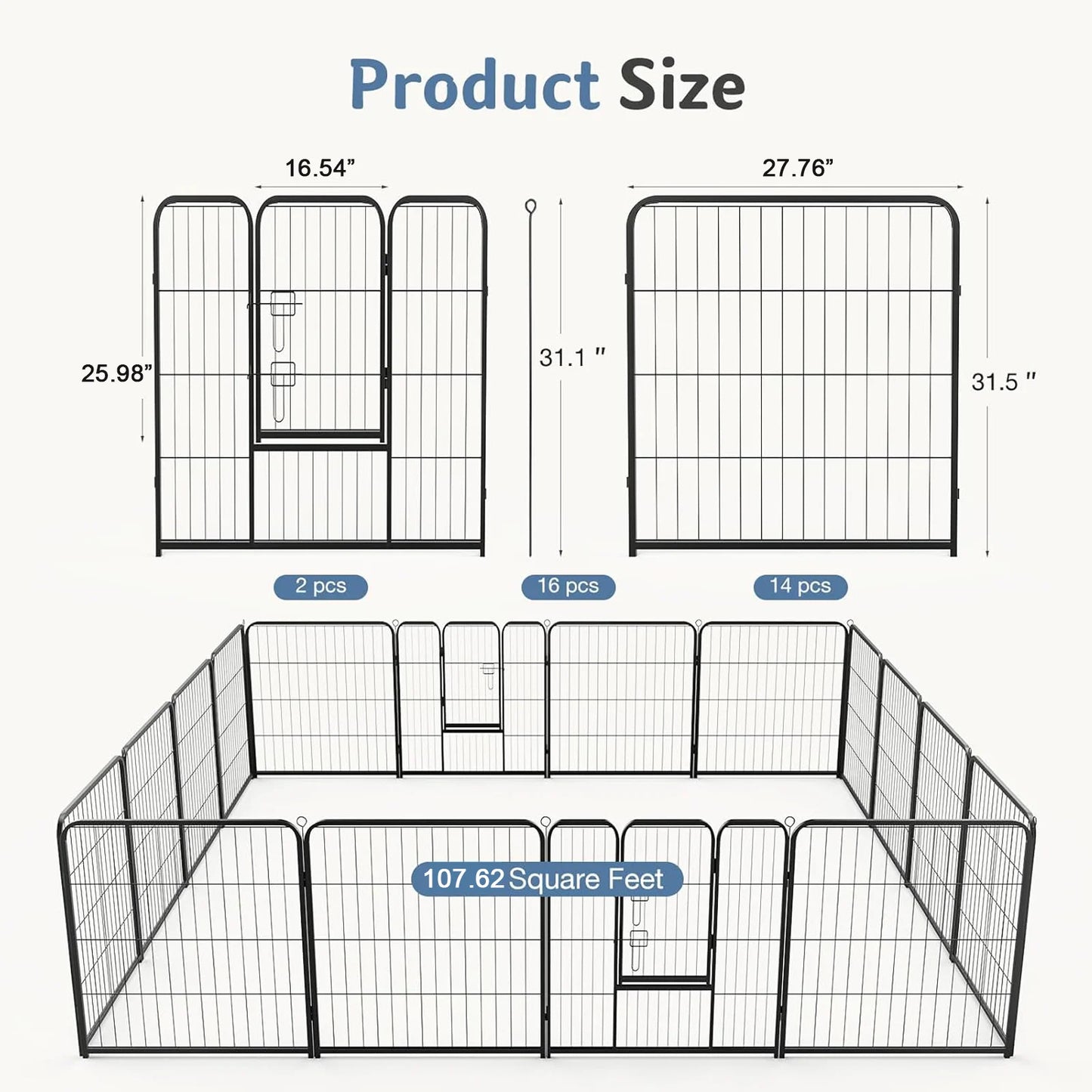 JHK Foldable 16-Panel Dog Playpen Pet Fence For Indoor Outdoor