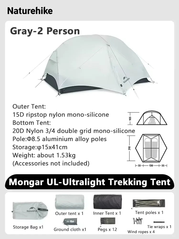 Naturehike Mongar Ultralight Backpacking Tent 15D Nylon Waterproof