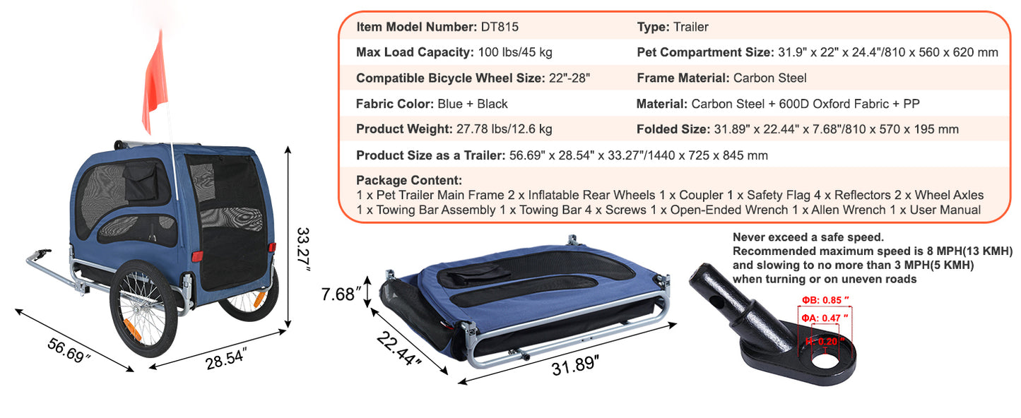 Pet Bicycle Carrier Trailer For Dogs, Foldable And Easy Storage