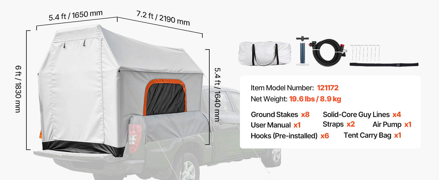 SucceBuy Inflatable Truck Bed Tent Three Season Ventilated Mesh Windows Hiking