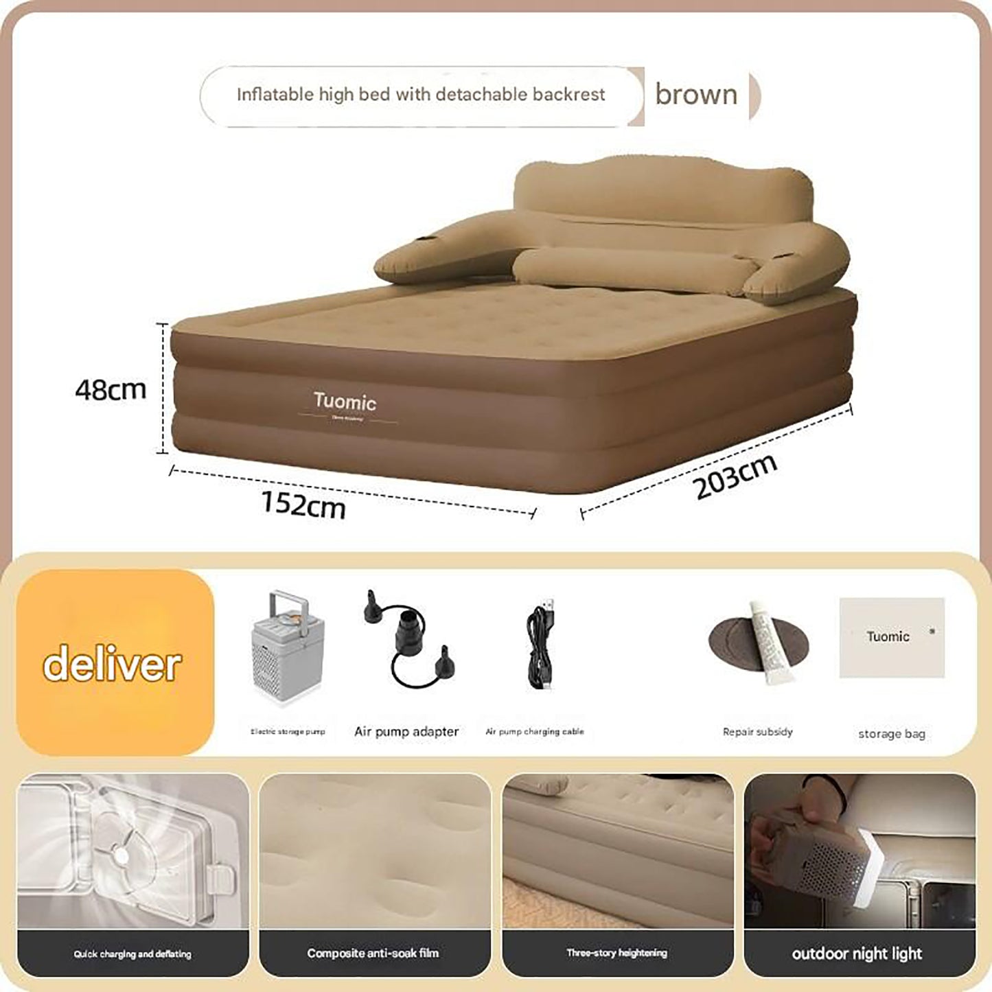 Inflatable Camping Mattress For Two With Durable Flocking Fabric