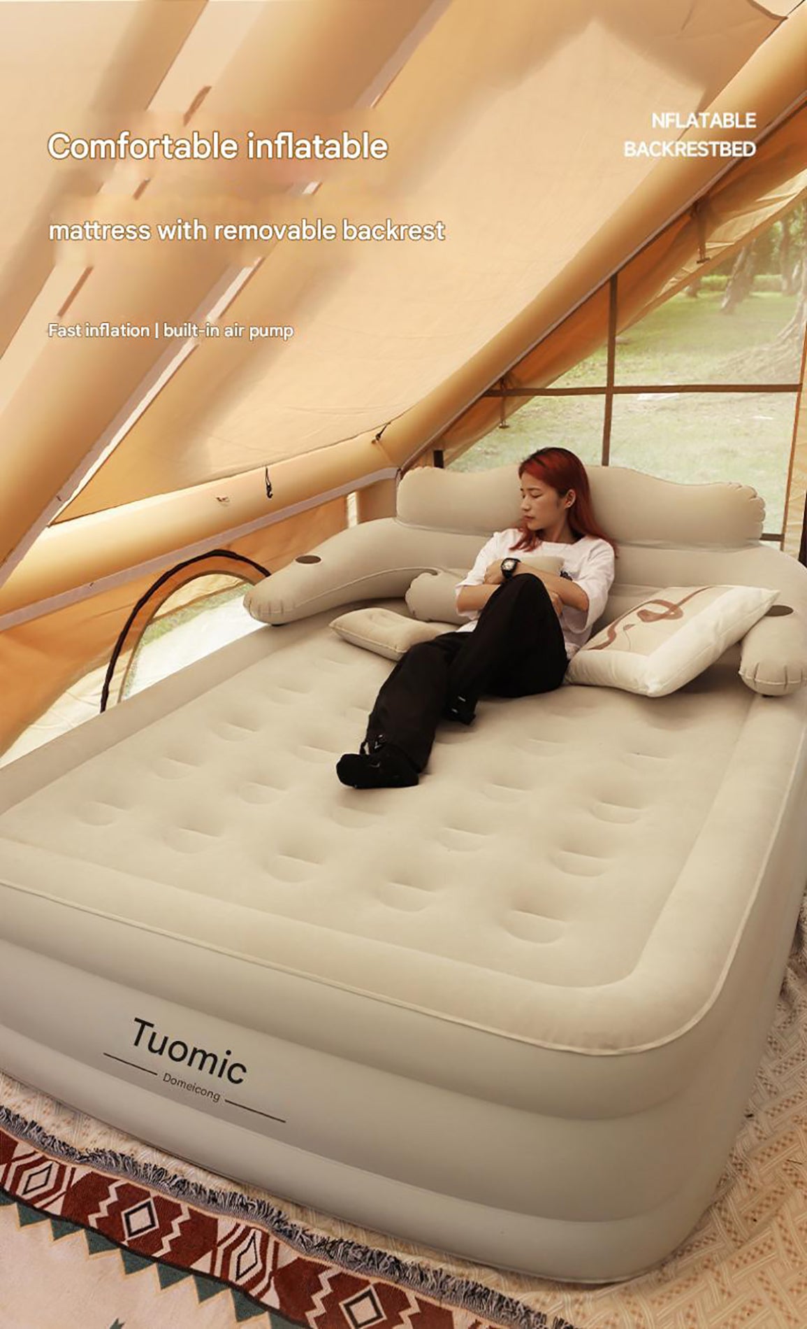 Inflatable Camping Mattress For Two With Durable Flocking Fabric