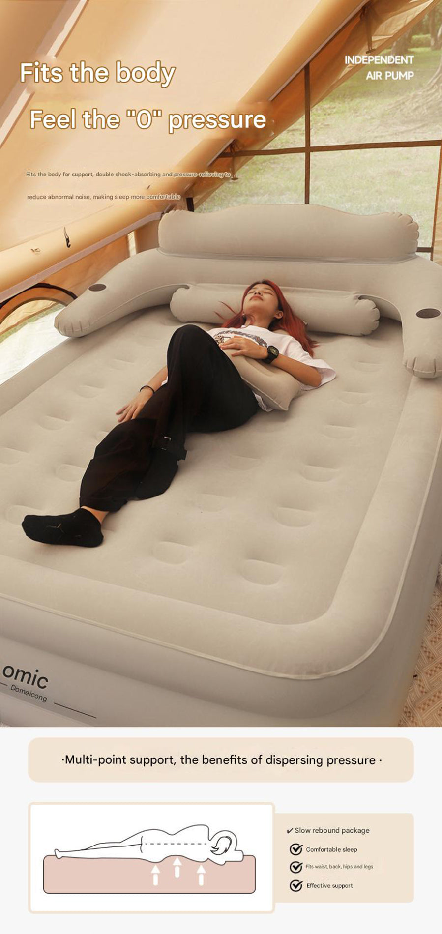 Inflatable Camping Mattress For Two With Durable Flocking Fabric