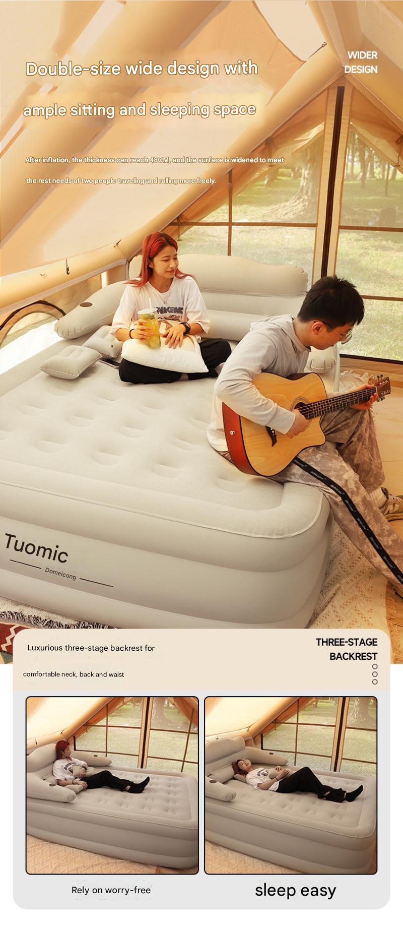 Inflatable Camping Mattress For Two With Durable Flocking Fabric