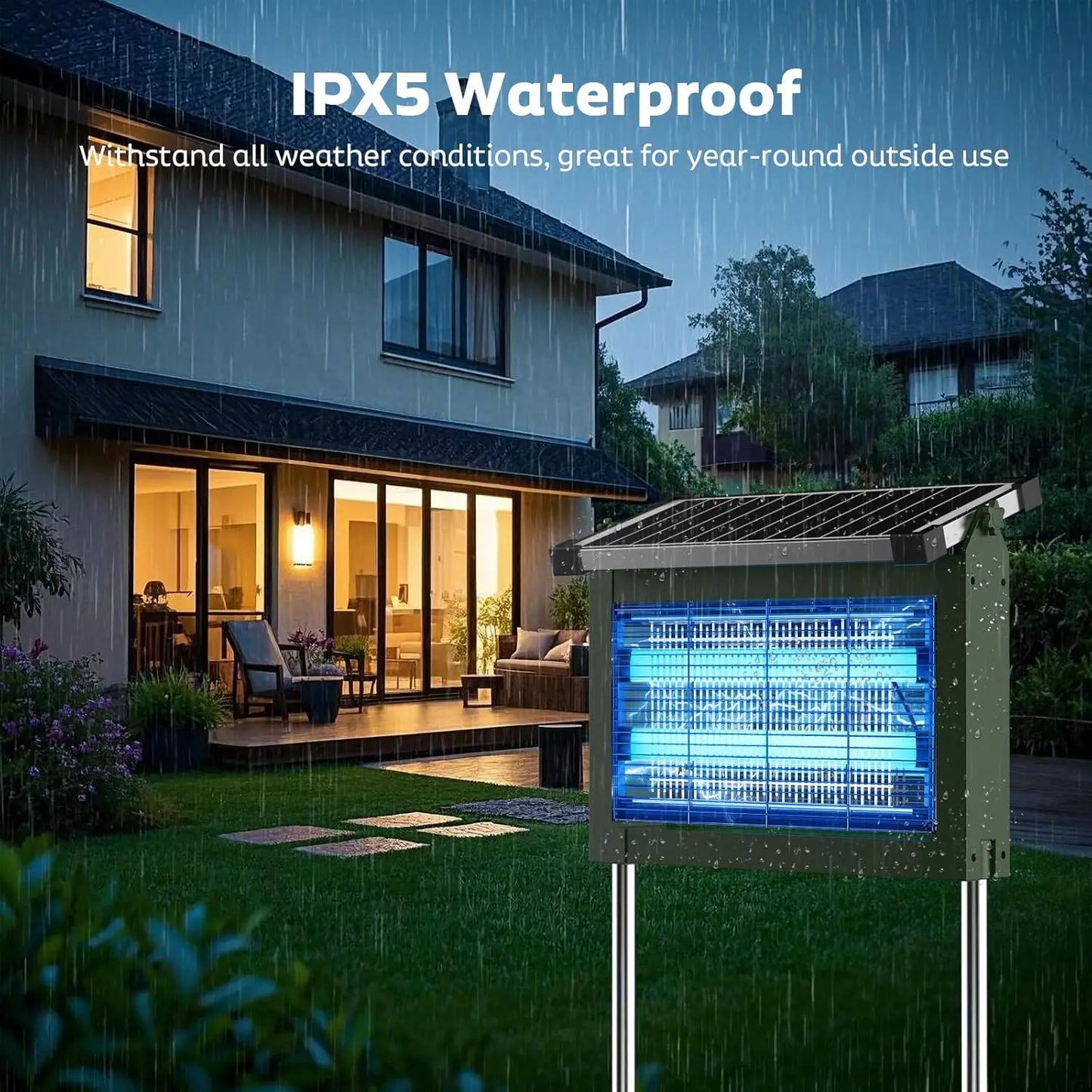 Solar Bug Zapper 4500V Outdoor Mosquito Zapper Waterproof Garden