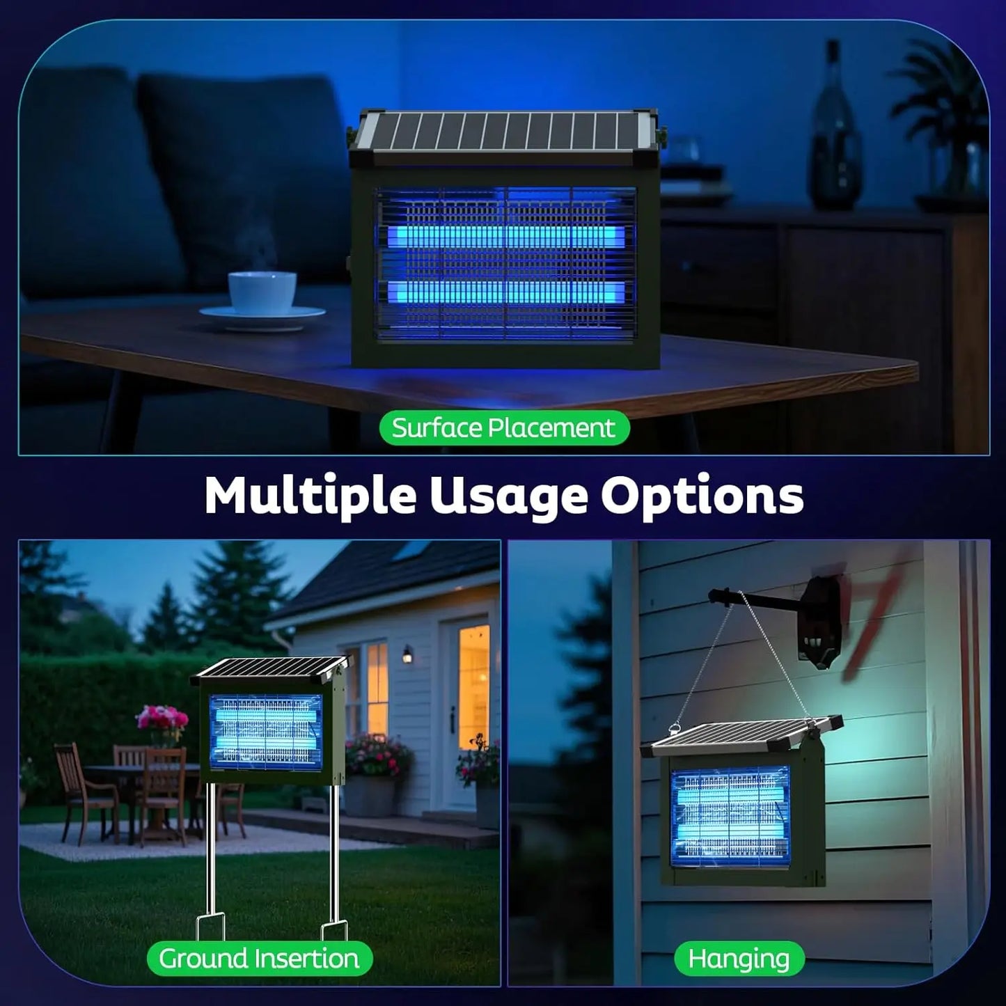 Solar Bug Zapper 4500V Outdoor Mosquito Zapper Waterproof Garden