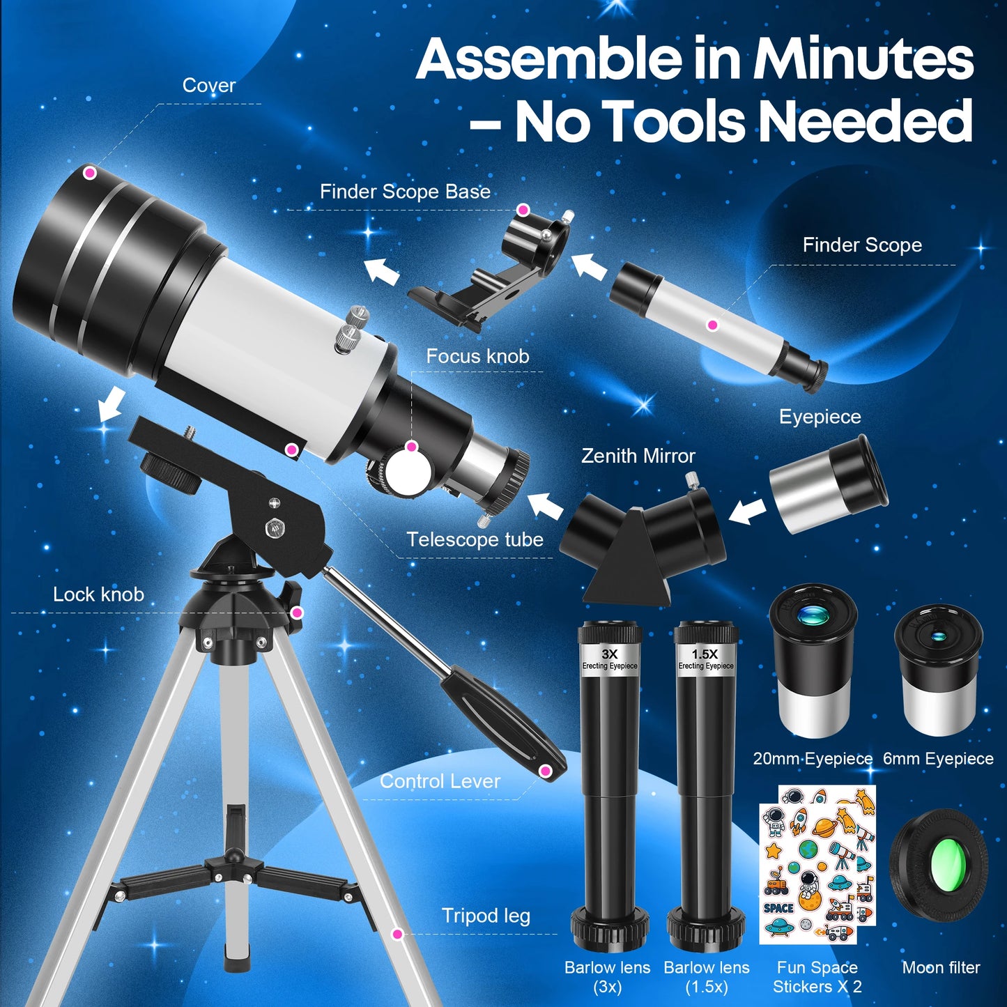 Portable Astronomical Telescope For Beginners Camping Outdoor Observation Gift