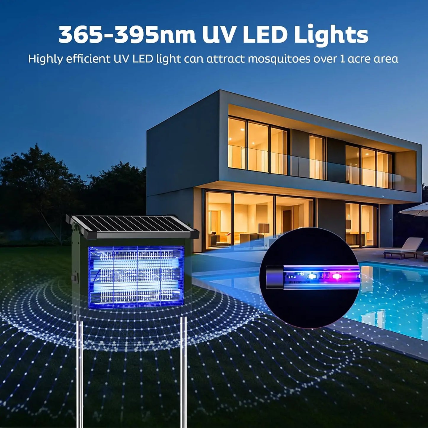Solar Bug Zapper 4500V Outdoor Mosquito Zapper Waterproof Garden