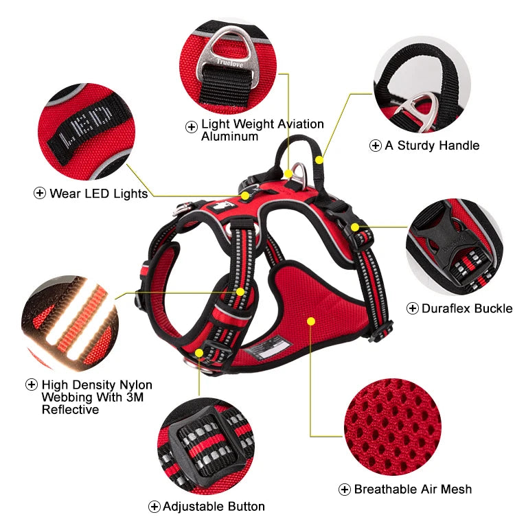 TRUELOVE Reflective Nylon Dog Harness No Pull Adjustable