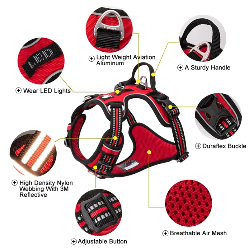 TRUELOVE Reflective Nylon Dog Harness No Pull Adjustable