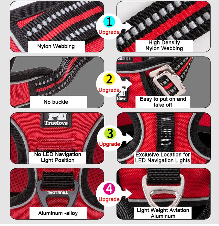 TRUELOVE Reflective Nylon Dog Harness No Pull Adjustable