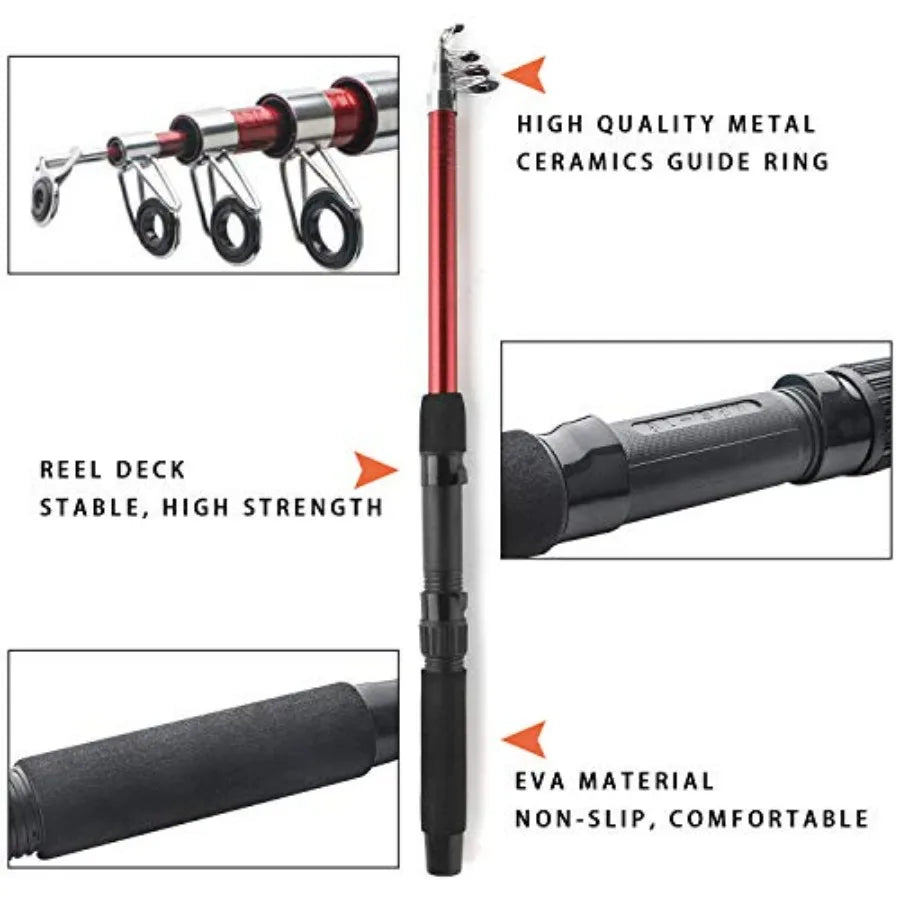 Telescopic Fishing Rod And Reel Combo Two Piece Collapsible Kit