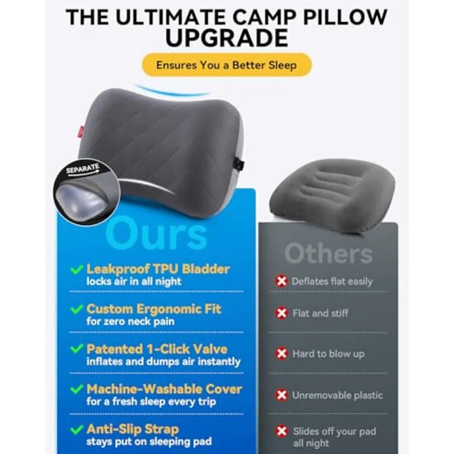 Camping Pillow With Removable Cover Ultralight Inflatable Neck Support