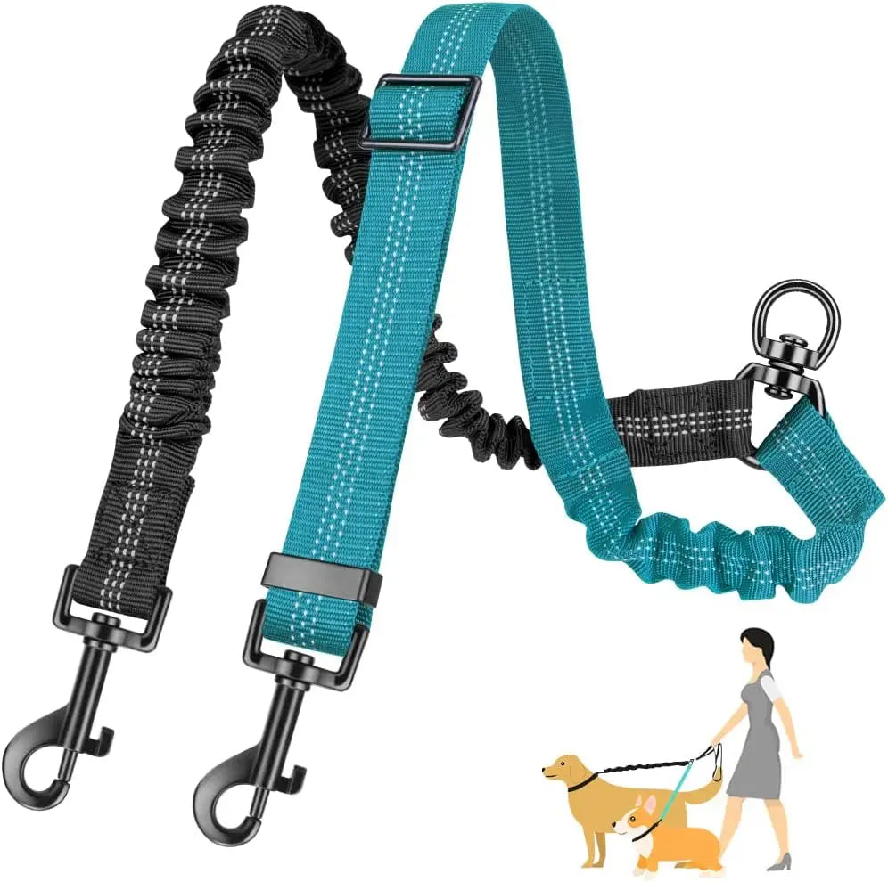 Double Dog Leash Attachment Shock Absorbing Bungee