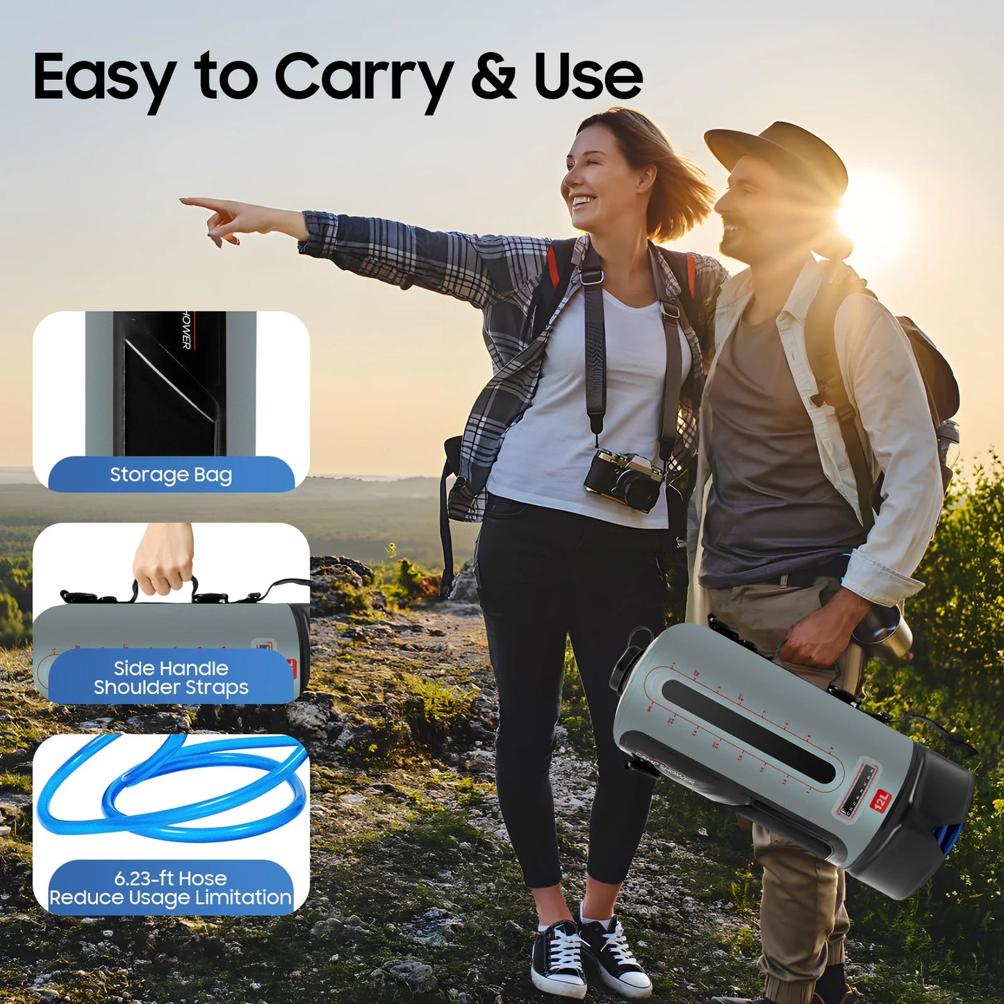 Bymaocar Portable Camping Shower Bag Foldable Solar Water Bag Outdoor