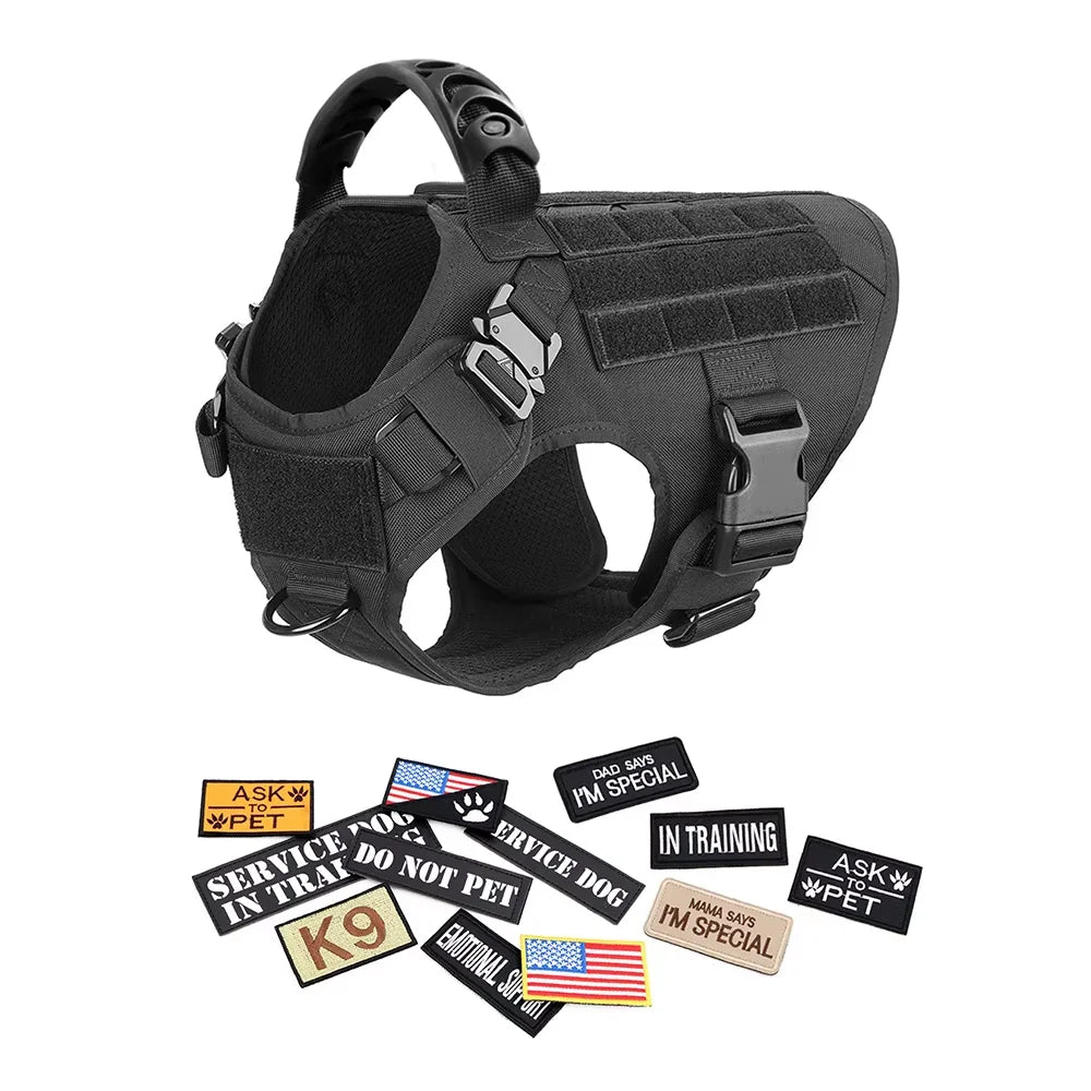 Military Tactical Malinois Harness Vest Set With Leash Patches - Paws and Pro's Outfitters