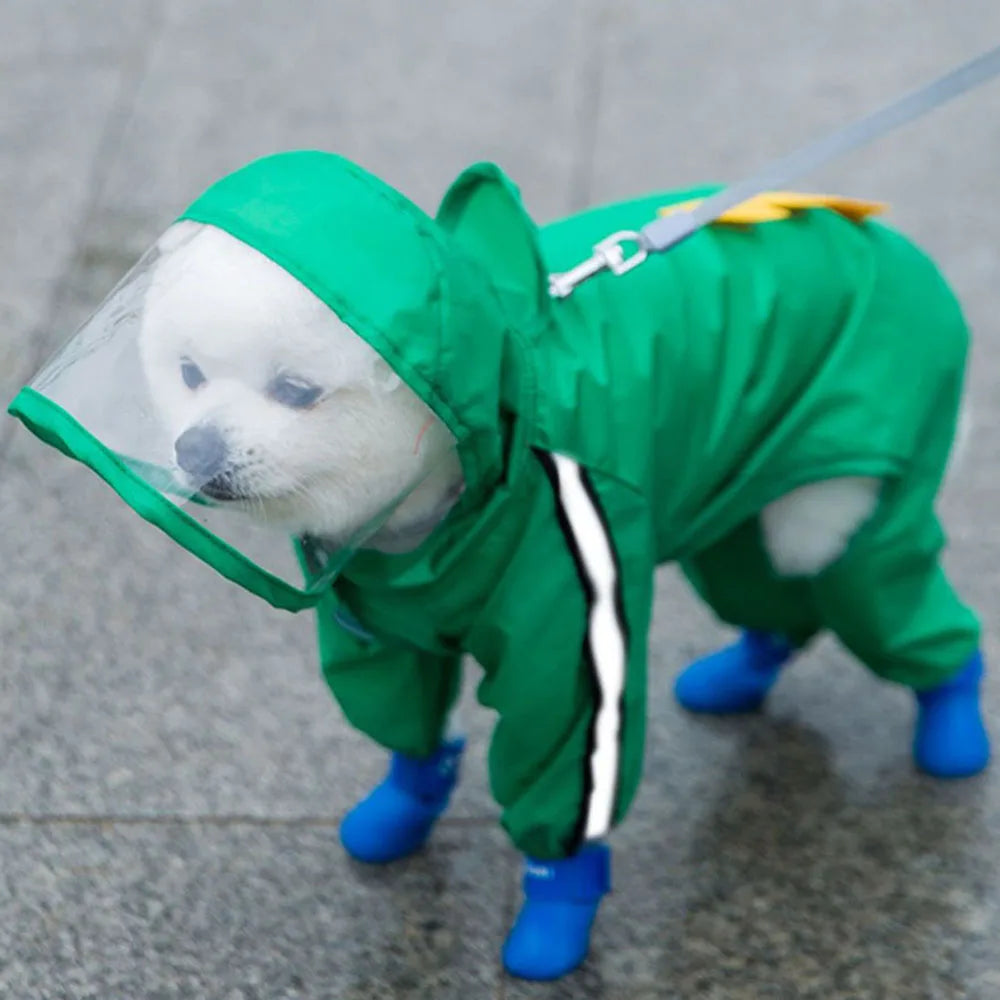 Cute Bear Shape Dog Raincoat With Hat And Reflective Strips