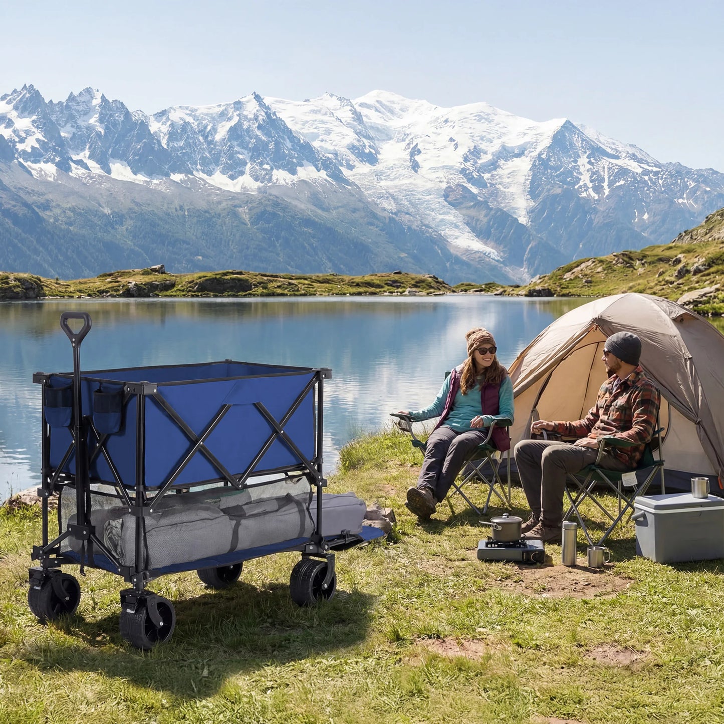 JHK Outdoor Double Decker Wagons Cart Large Capacity Collapsible