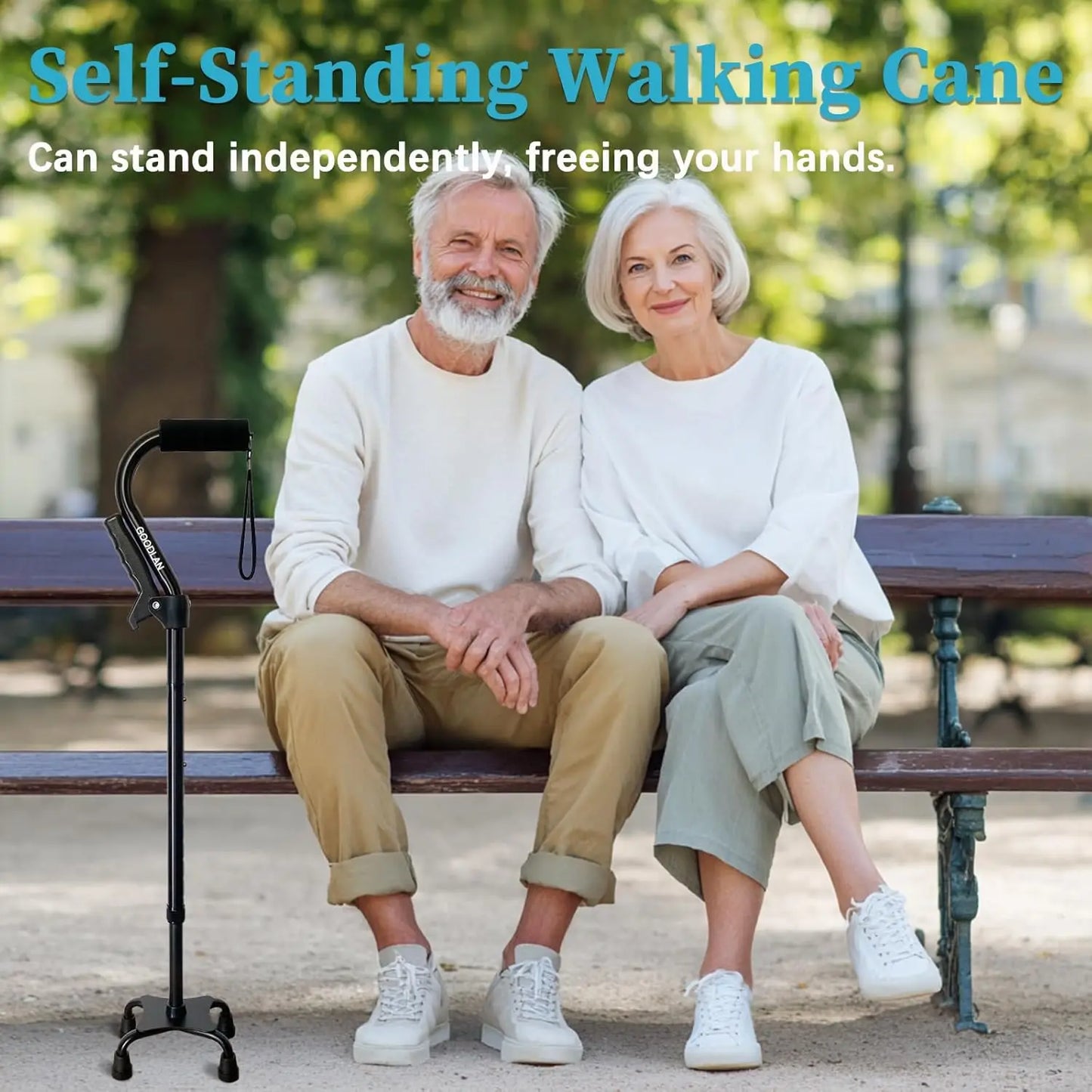 Quad Foldable Walking Cane With 4 Prong Base Adjustable Lightweight
