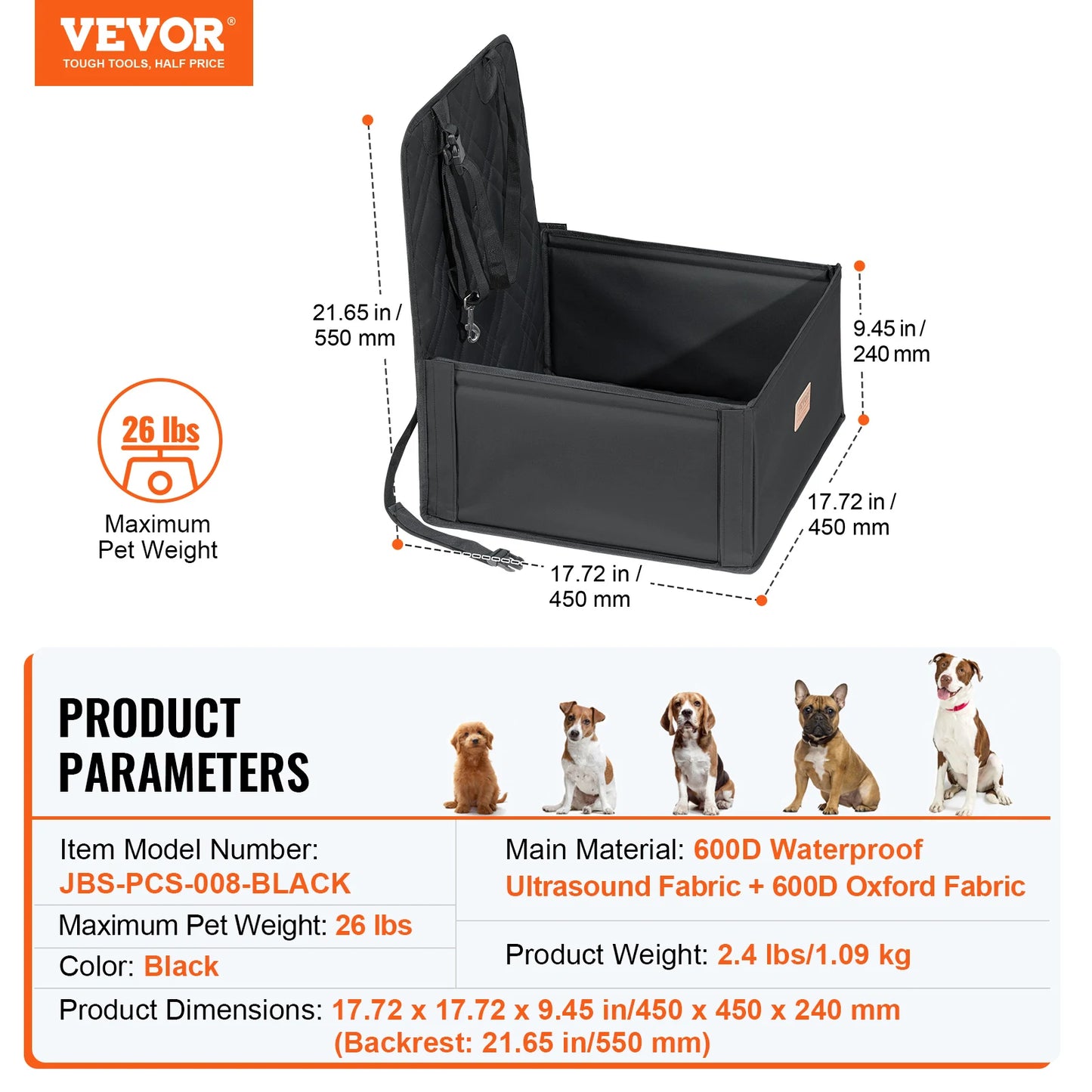 SucceBuy Dog Car Seat Waterproof Booster With ClipOn Leash