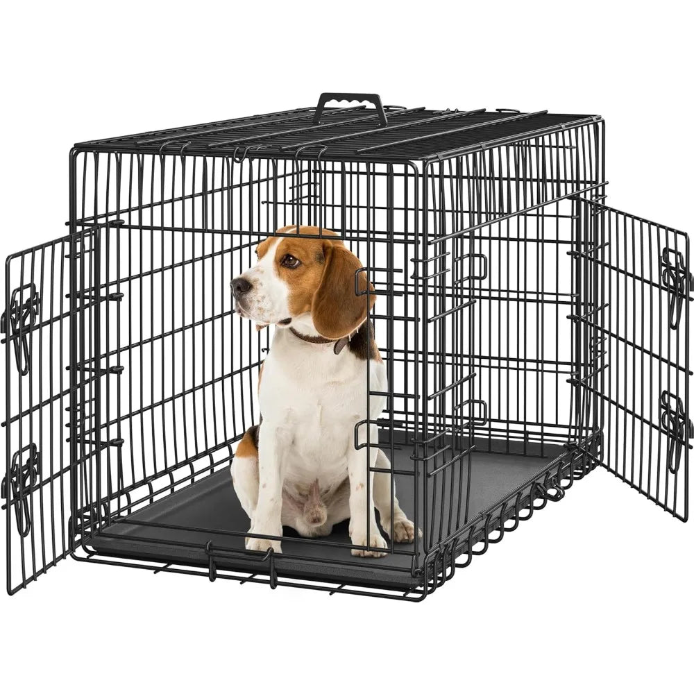 Double Door Dog Crate With Divider And Removable Tray