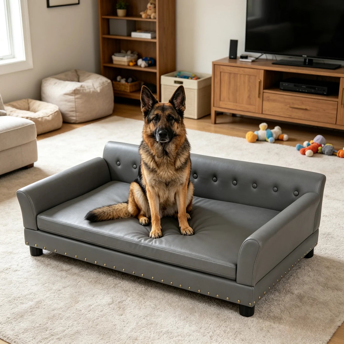 BINGOPAW Elevated Dog Sofa Waterproof Microfiber Leather Removable Cushion