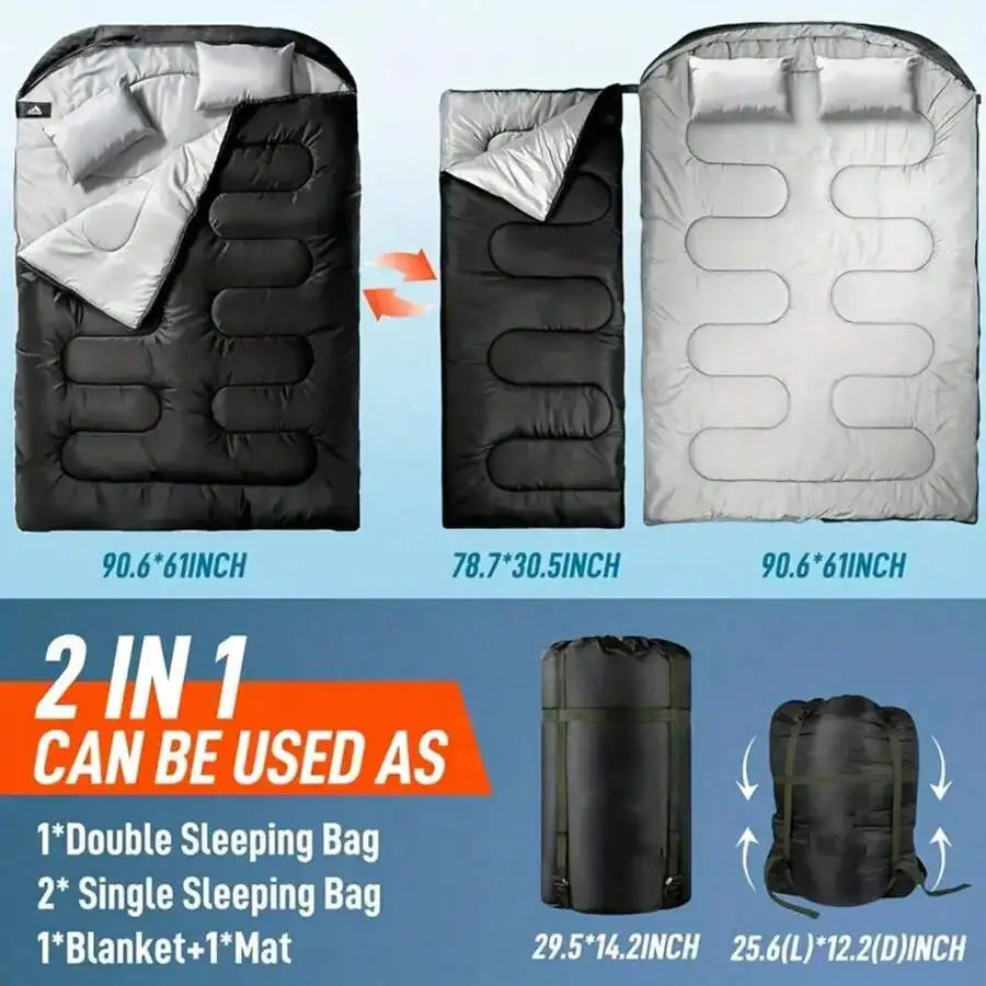 Winter Cold Weather Sleeping Bag For Adults With Pillows