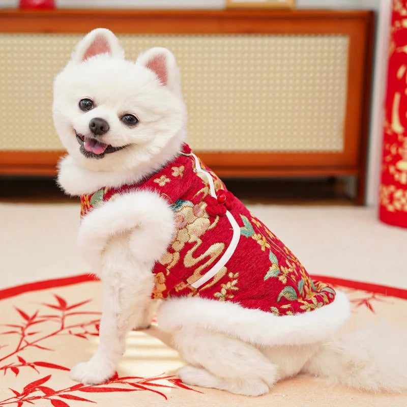 Autumn Winter Thick Velvet Tang Style Chinese Pet Vest