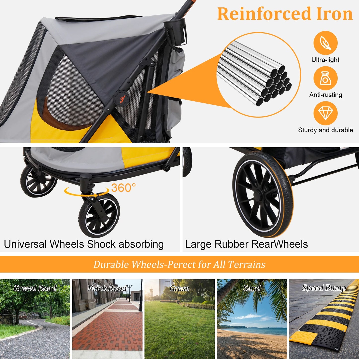 Foldable Pet Stroller for Dogs and Cats Travel in Comfort