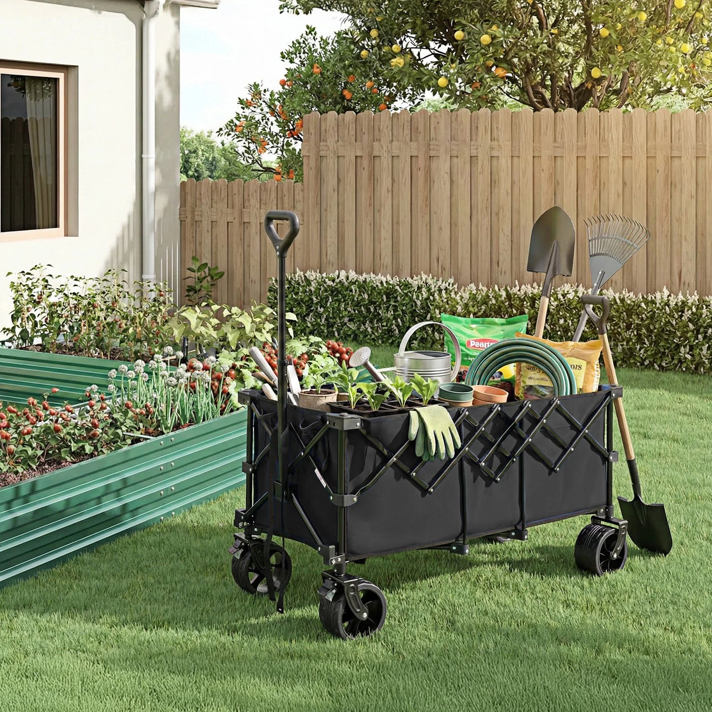 JHK Portable Extended Collapsible Wagon Cart 440lbs Heavy Duty Utility
